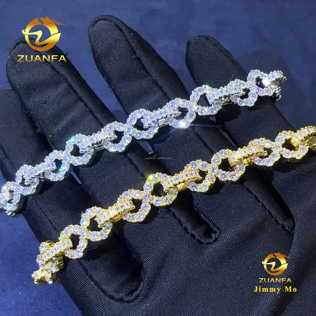 Popular Wholesale Fashion Pass Diamond Tester 8mm S925 Iced Out Hip Hop Jewelry  Moissanite 8 Shape Infinity Cuban Bracelet