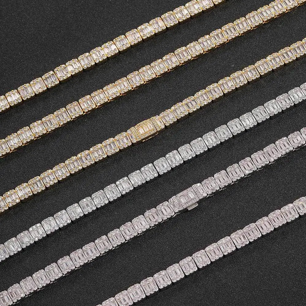 Women Custom Luxury Baguette Lab Grown Diamond Bracelet Necklace Solid 14K Rose Gold VVS Diamond Tennis Chain Bracelet