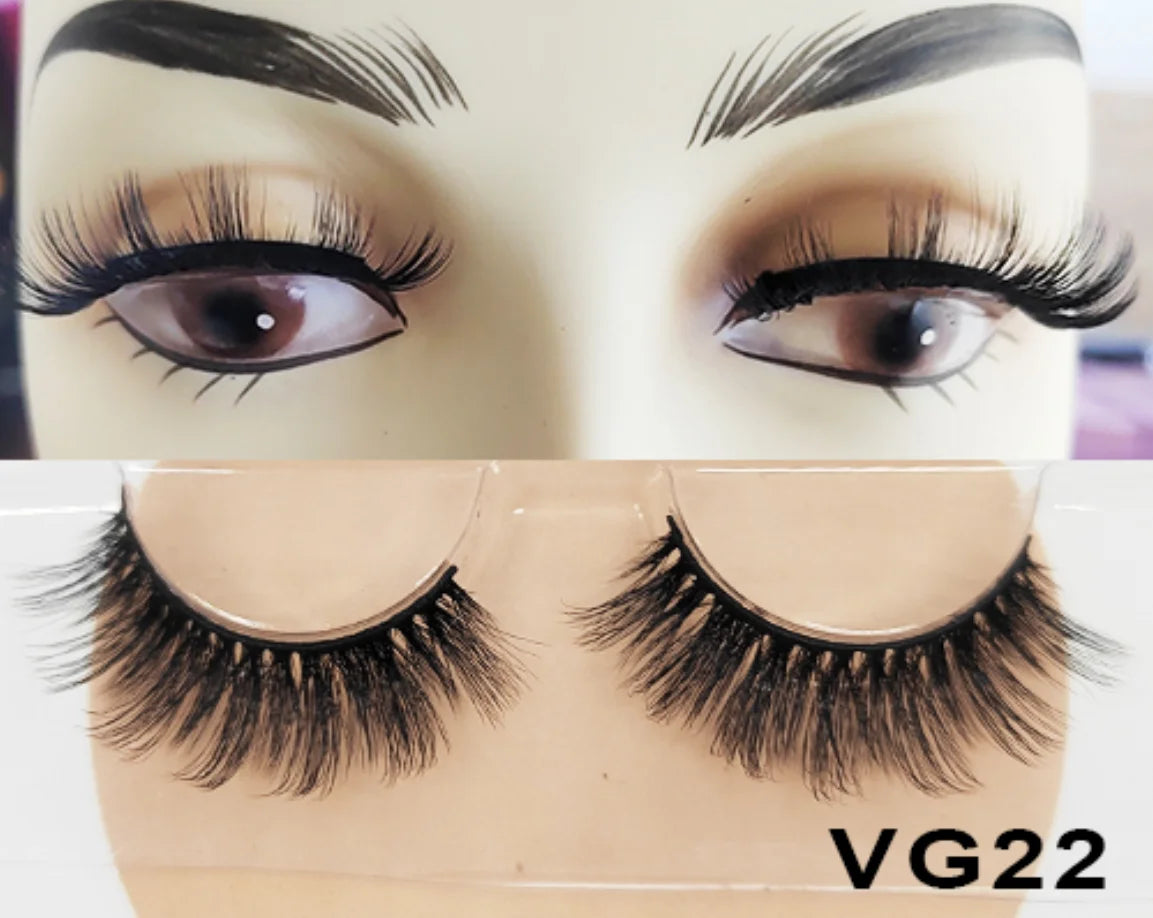 Wholesale Vegan FAUX Mink Eyelashes 25mm 3D Fluffy Full Strip Lashes with Box Cruelty-Free Vendors - Natural Long / VG22