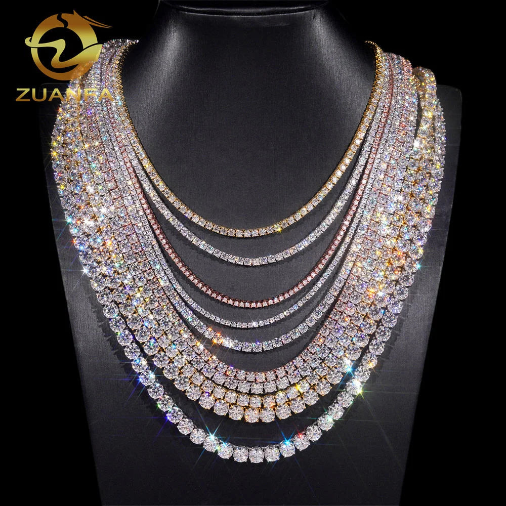 Luxury Men Women Hip Hop Iced Out Fine Jewelry 2MM 3MM 4MM 5MM Lab Diamond S925 Silver Vvs Moissanite Tennis Chain Necklace