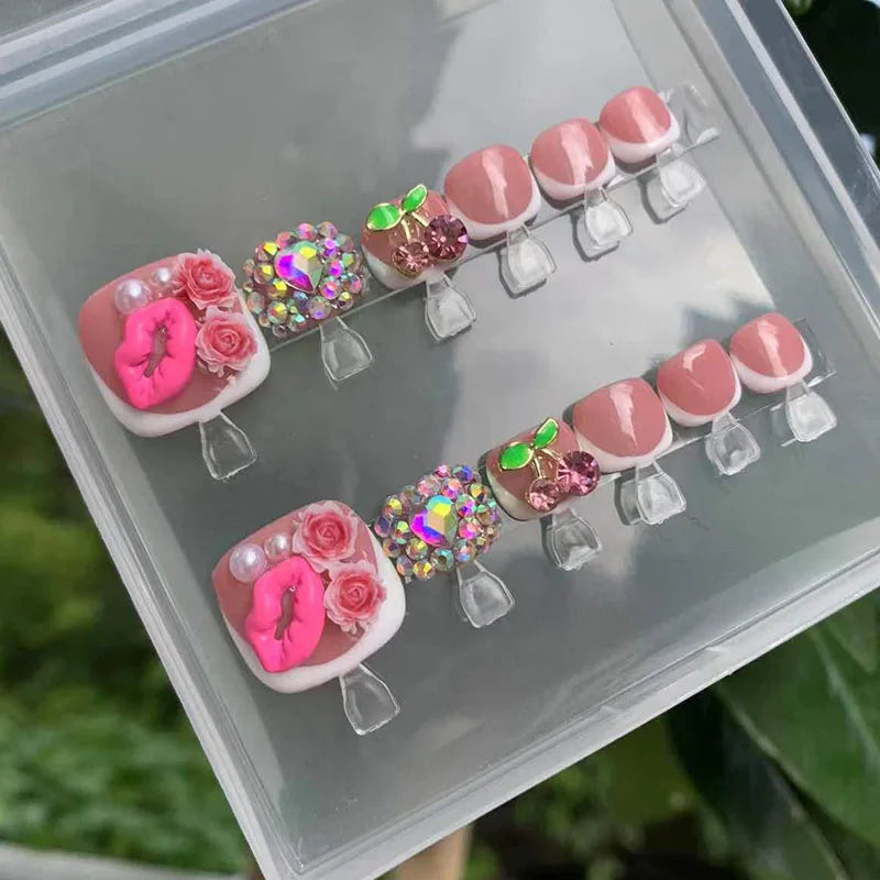 Handmade 10pcs French Square ABS Toenails Fashion Printing Press Tool for Nail Art Decorative Design for Toes