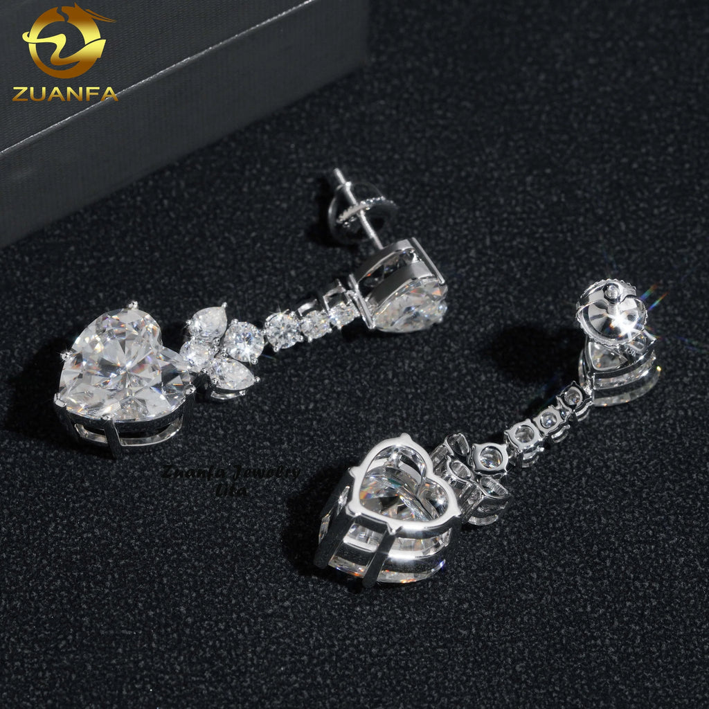 Luxury Heart Charm Earring Certified D VVS Diamond Womens 18k Real Gold Moissanite Drop Earrings