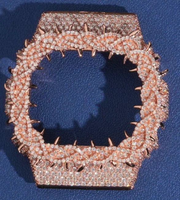 Iced Out Paas Diamond Tester Hip Hop Jewelry DW5600A1 DW5600 Brass VVS Moissanite Diamond Watch Case Bezel - BP4518-Rose Gold Color-DW5600