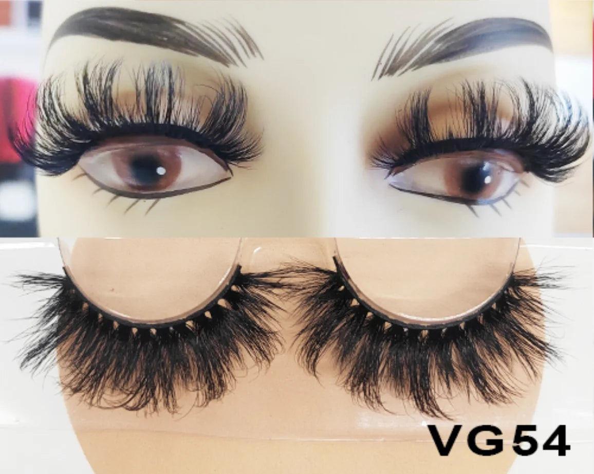 Wholesale Vegan FAUX Mink Eyelashes 25mm 3D Fluffy Full Strip Lashes with Box Cruelty-Free Vendors - Natural Long / VG54