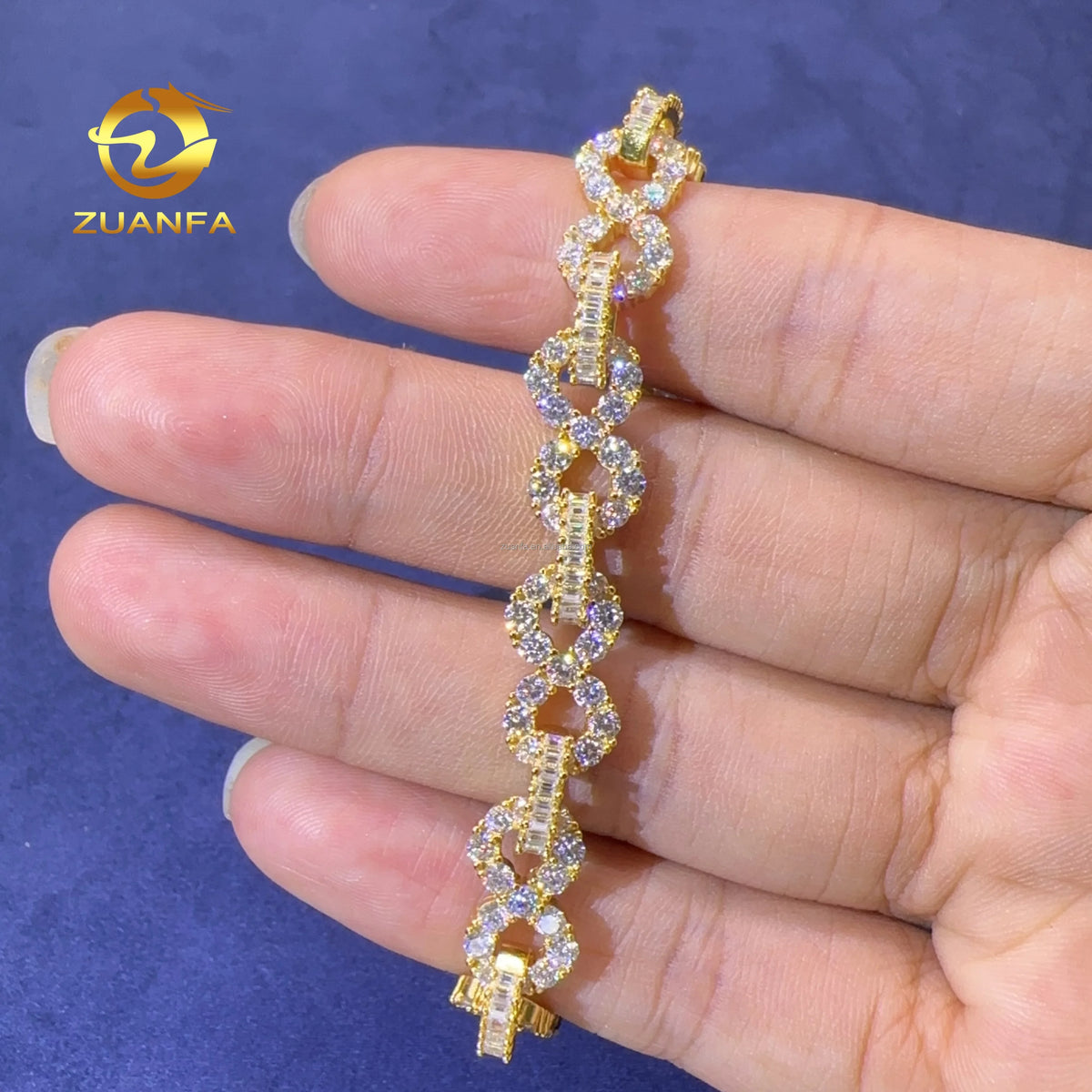 Popular Wholesale Fashion Pass Diamond Tester 8mm S925 Iced Out Hip Hop Jewelry  Moissanite 8 Shape Infinity Cuban Bracelet - Gold