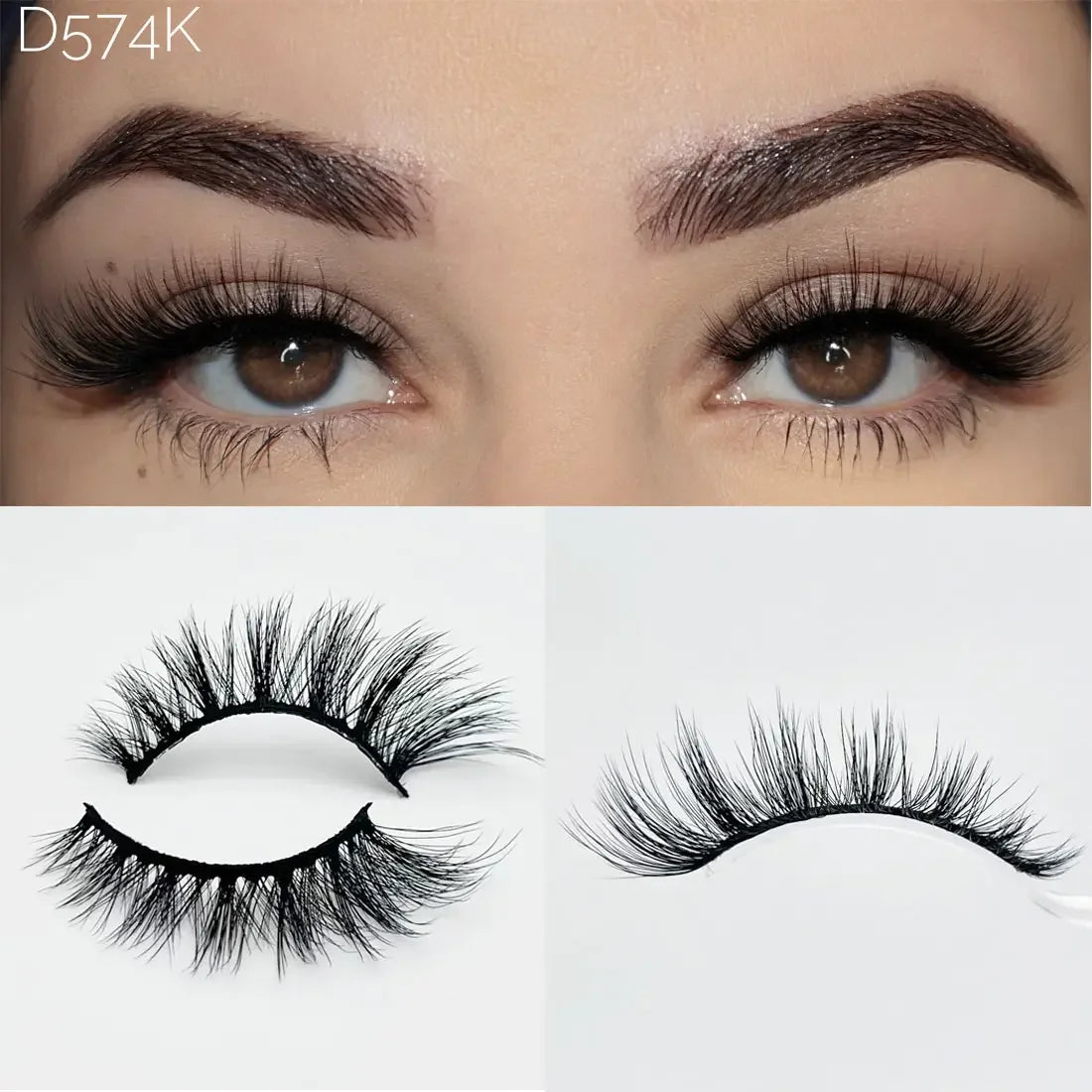 8D Wispy Cat Eye Fox Faux Mink Lashes 5 Pairs Full Strip Winged Eyelashes Pack - Natural Long / plastic lashes tray / D574K