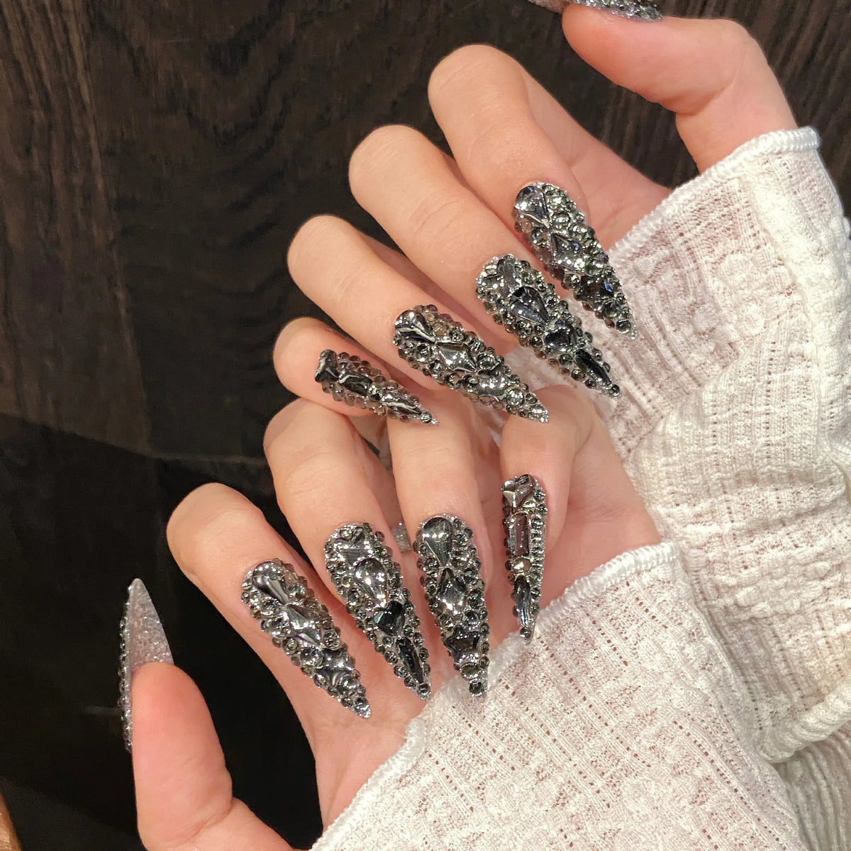 Design 100 Collection High Quality 10pcs Press-On French Square Fake Nails Luxury Handmade Acrylic Gel for Fingers Art Handmade - 05