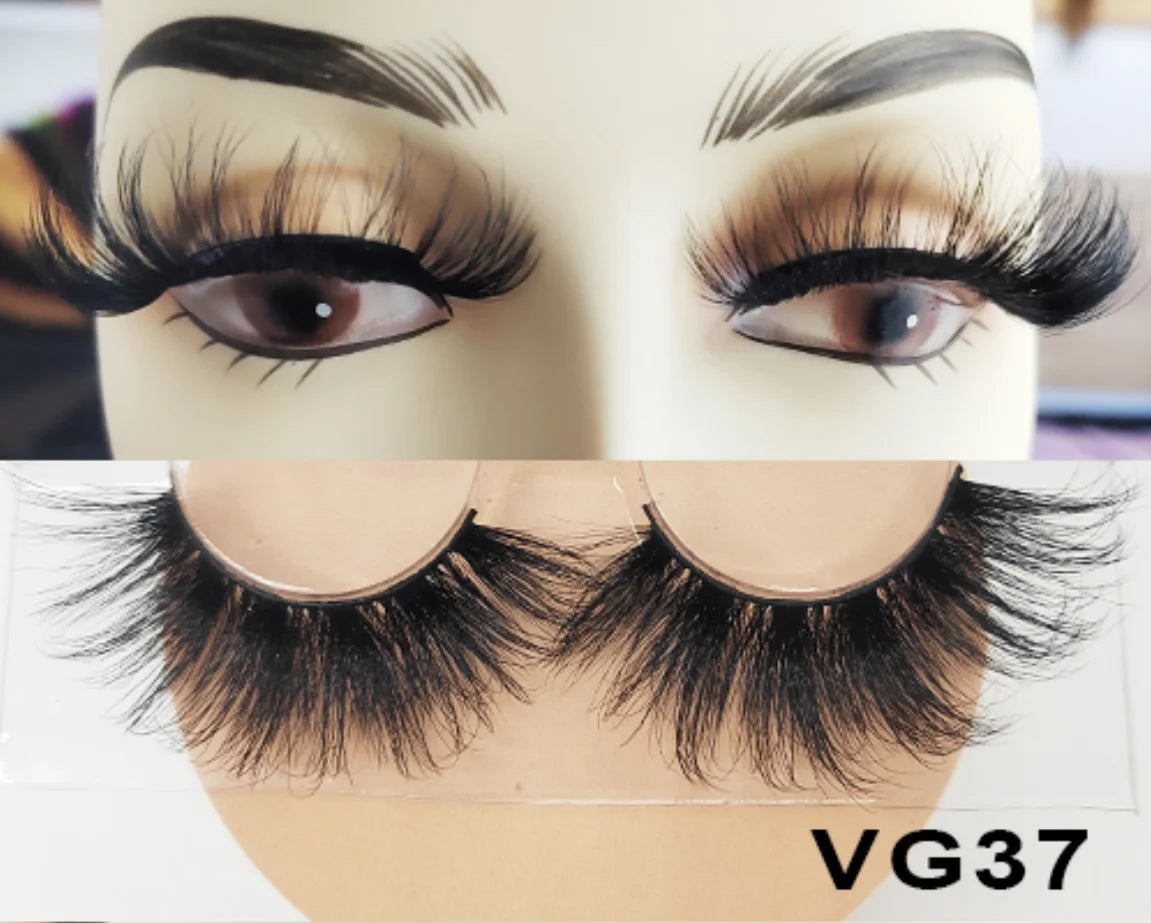 Wholesale Vegan FAUX Mink Eyelashes 25mm 3D Fluffy Full Strip Lashes with Box Cruelty-Free Vendors - Natural Long / VG37