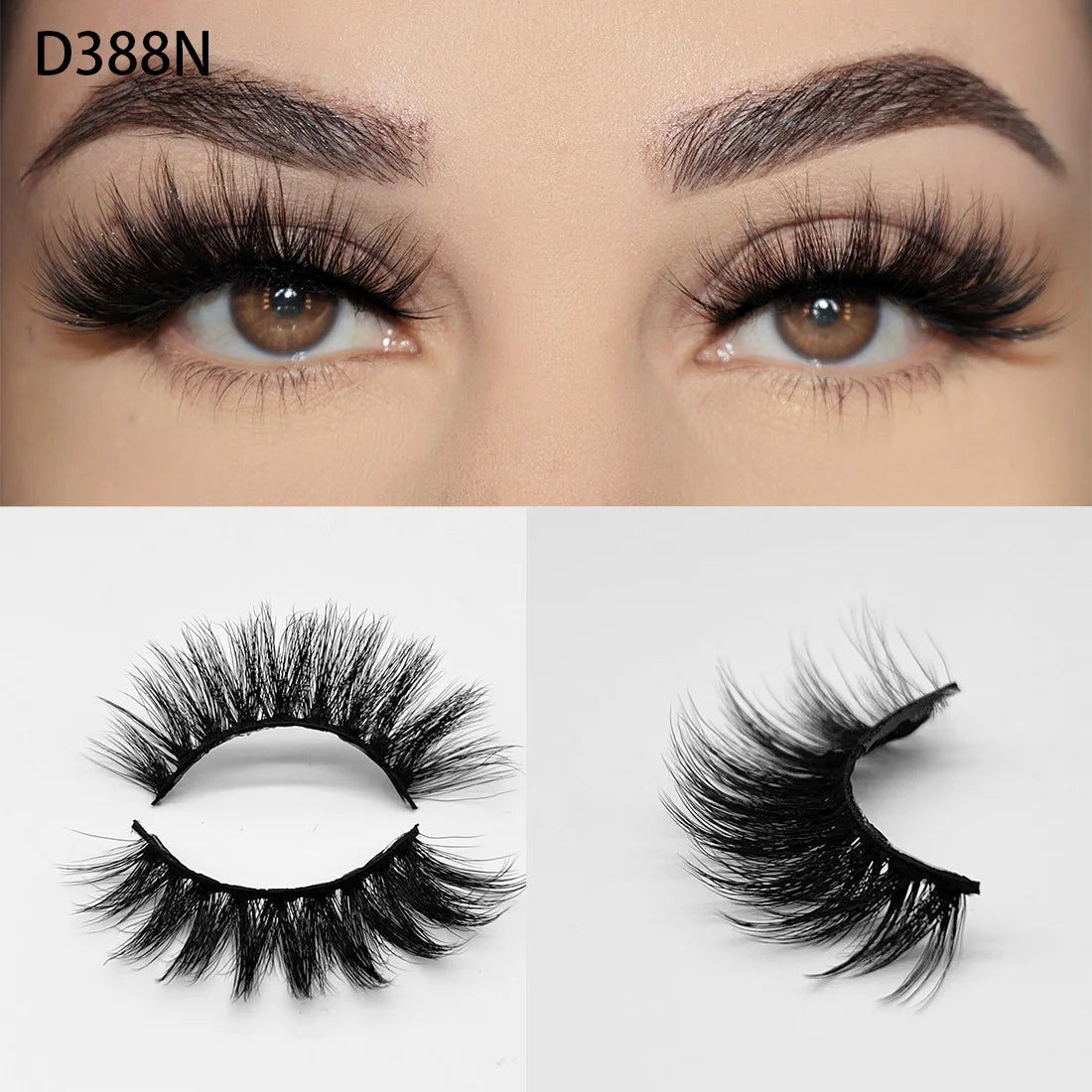 8D Wispy Cat Eye Fox Faux Mink Lashes 5 Pairs Full Strip Winged Eyelashes Pack - Natural Long / plastic lashes tray / D388N