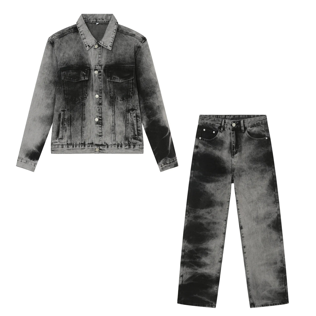 Custom Factory Distress Wash Stone Wash Dye Denim Jacket and Jeans Pants 2pcs Denim Set Men Woven Spring Hip Hop