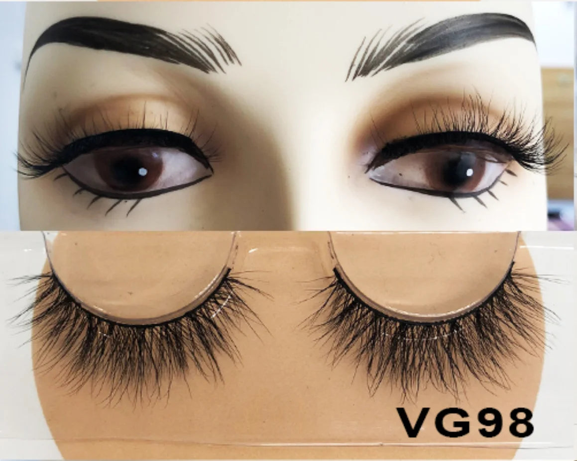 Wholesale Vegan FAUX Mink Eyelashes 25mm 3D Fluffy Full Strip Lashes with Box Cruelty-Free Vendors - Natural Long / VG98