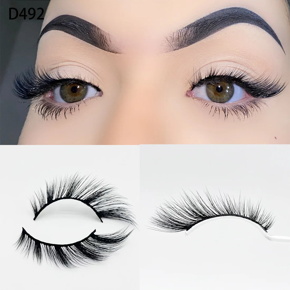 8D Wispy Cat Eye Fox Faux Mink Lashes 5 Pairs Full Strip Winged Eyelashes Pack - Natural Long / plastic lashes tray / D492