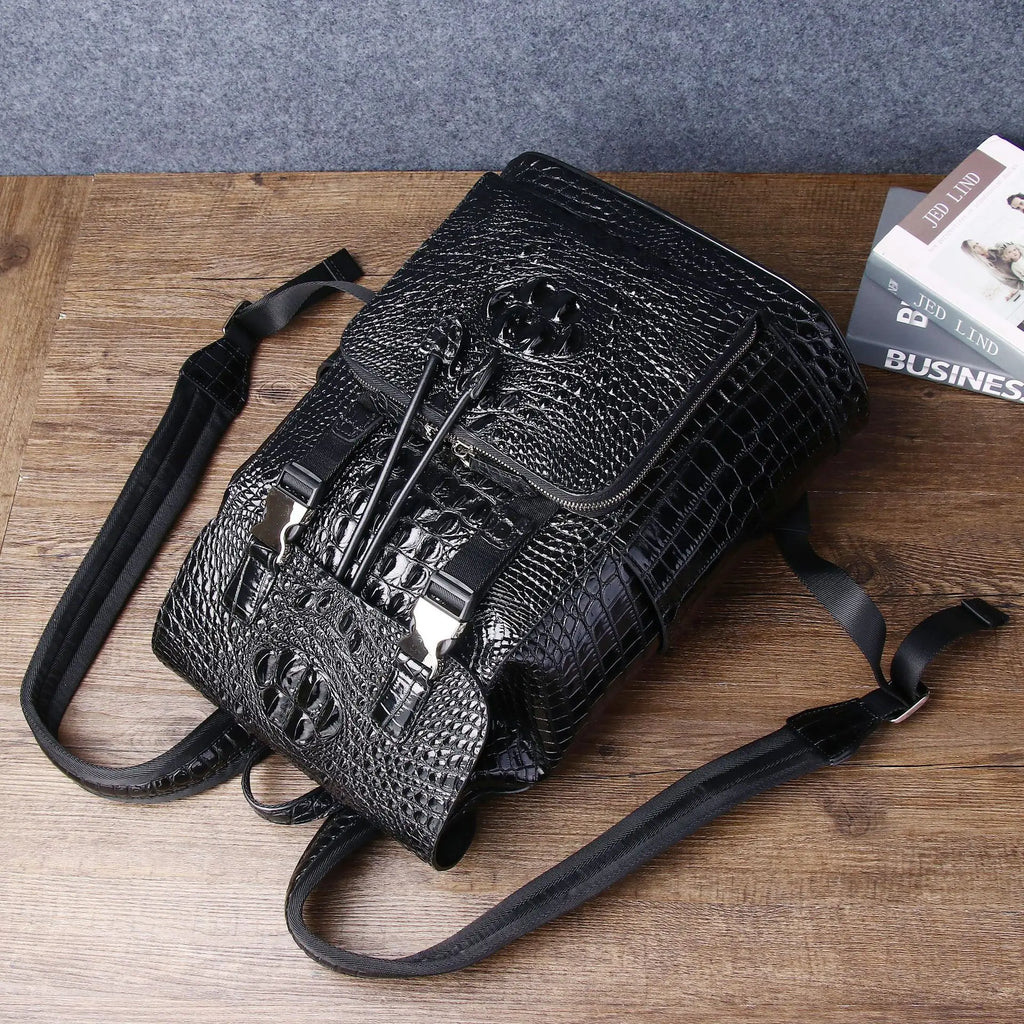 Luxury Men's High Quality Genuine Cowhide Leather Backpack Top Polyester School Bag Durable Closure Hot Sale Direct Luxury Brand