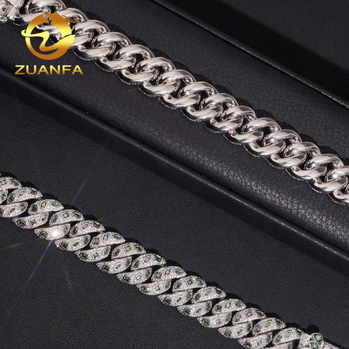 New Fancy Mixed Cuttings Bezel Set 15mm Cuban Chain Blue Green Moissanite GRA Certified 925 Miami Cuban Link Chain Bracelet
