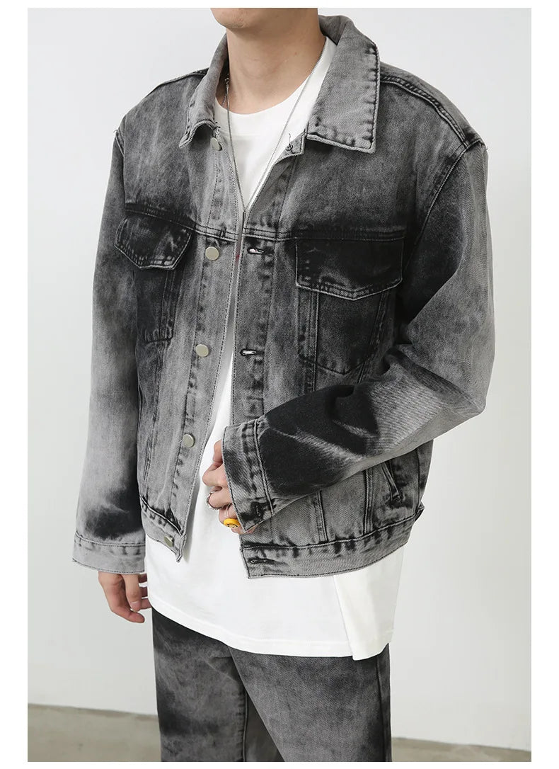 Custom Factory Distress Wash Stone Wash Dye Denim Jacket and Jeans Pants 2pcs Denim Set Men Woven Spring Hip Hop