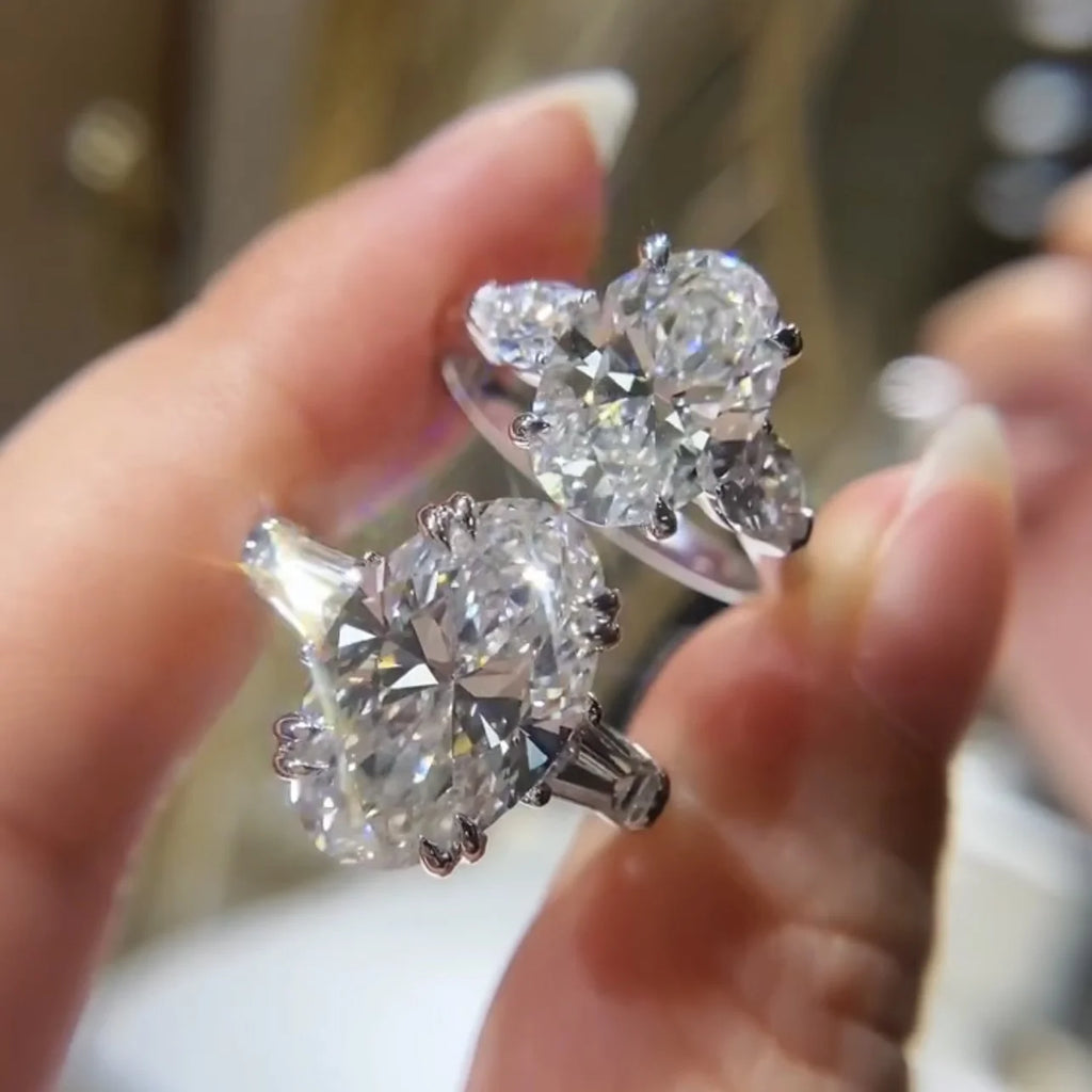 Oval Cut Three Stone Design VVS DEF Color IGI Lab Diamond CVD Women Ring