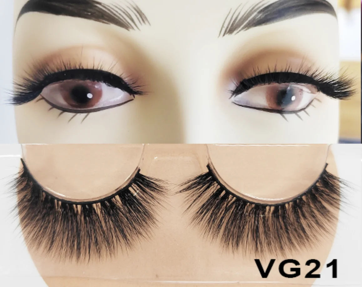 Wholesale Vegan FAUX Mink Eyelashes 25mm 3D Fluffy Full Strip Lashes with Box Cruelty-Free Vendors - Natural Long / VG21
