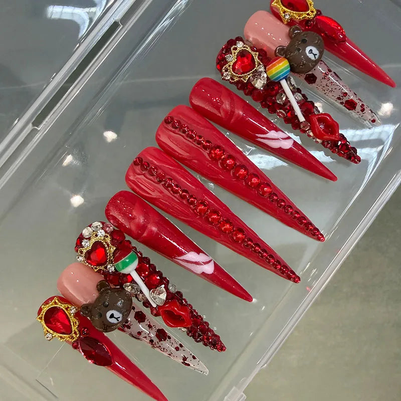 Wholesale Soft Gel Handmade French Tip Press-on Nail Set Custom Logo Short Almond Square Artificial Fake Nails 3D Design Finger