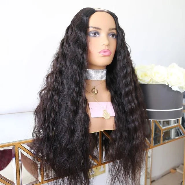 Thick 300% Density Natural Color Body Wave Remy Virgin Brazilian Cuticle Aligned Double Drawn Glueless Long U Part Wigs Hair - Natural Color 2 / Body Wave