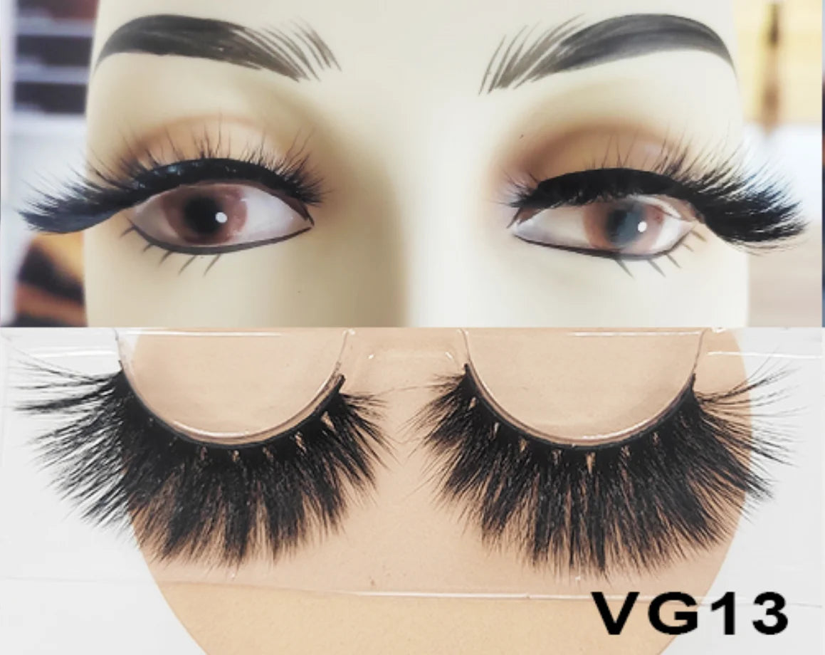 Wholesale Vegan FAUX Mink Eyelashes 25mm 3D Fluffy Full Strip Lashes with Box Cruelty-Free Vendors - Natural Long / VG13