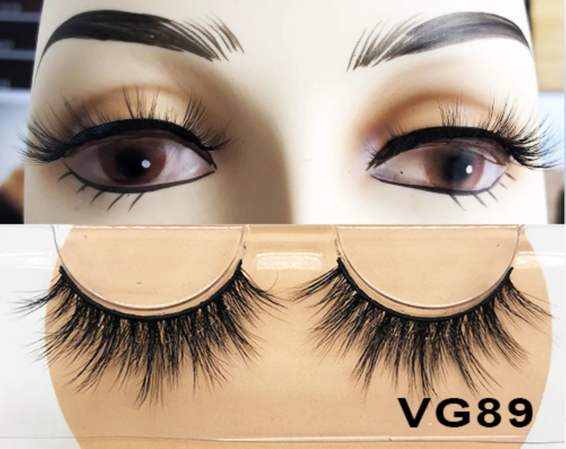 Wholesale Vegan FAUX Mink Eyelashes 25mm 3D Fluffy Full Strip Lashes with Box Cruelty-Free Vendors - Natural Long / VG89