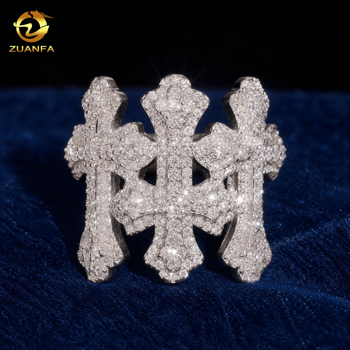 New Stock Moissanite Hip Hop Jewelry Iced Out Men Ring D VVS Moissanite Hip Hop Ring 925 Sterling Silver Cross Ring