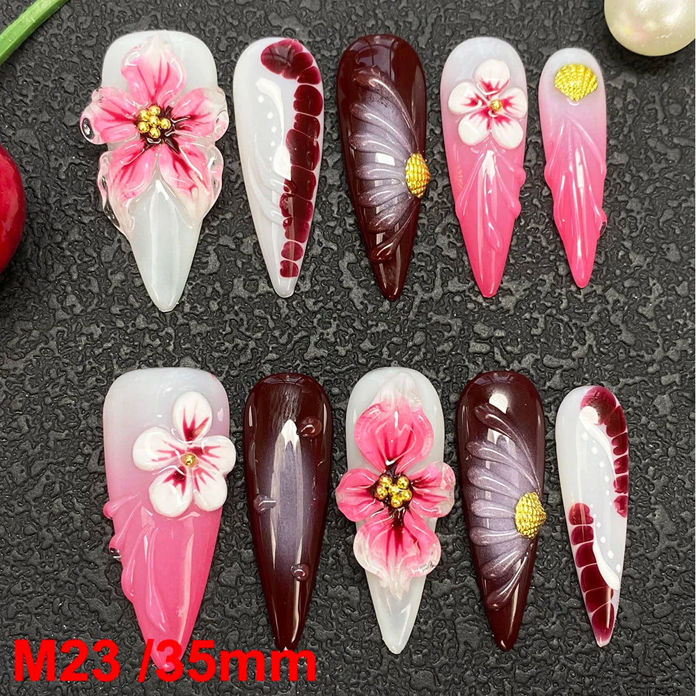 Gorgeous Salon Design Glossy Gel Carved False Nails Art Wholesale 10PCS Covered Decoration UV Gel Private Label Handmade Nails - M23 / 40g