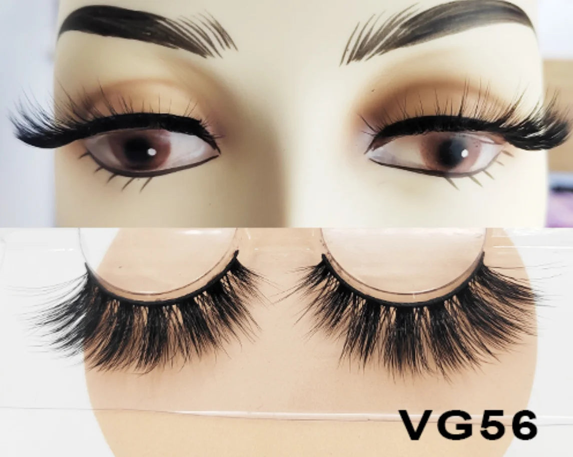 Wholesale Vegan FAUX Mink Eyelashes 25mm 3D Fluffy Full Strip Lashes with Box Cruelty-Free Vendors - Natural Long / VG56