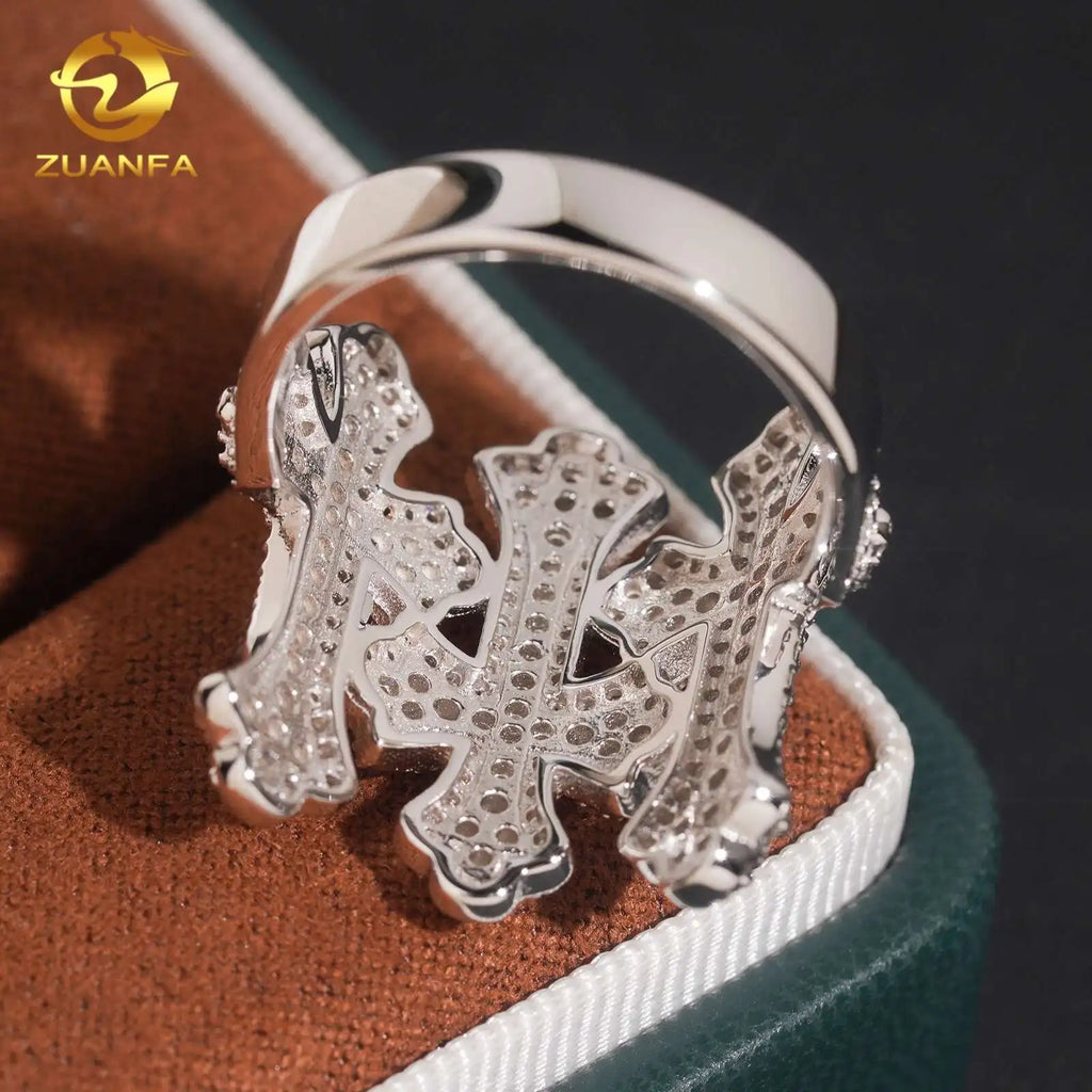 New Stock Moissanite Hip Hop Jewelry Iced Out Men Ring D VVS Moissanite Hip Hop Ring 925 Sterling Silver Cross Ring