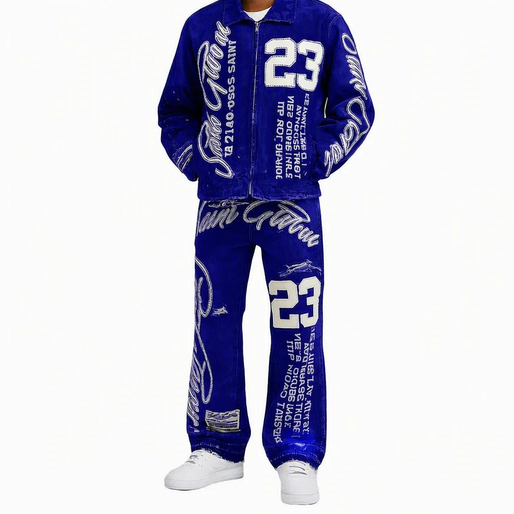OEM Design Solid Printed Winter Men's Denim Suit Jacket Set 2025 High Quality Vintage Washed 2 1 Design Quick Dry Breathable