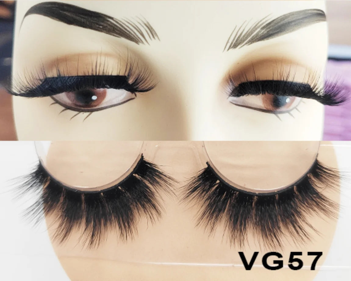 Wholesale Vegan FAUX Mink Eyelashes 25mm 3D Fluffy Full Strip Lashes with Box Cruelty-Free Vendors - Natural Long / VG57