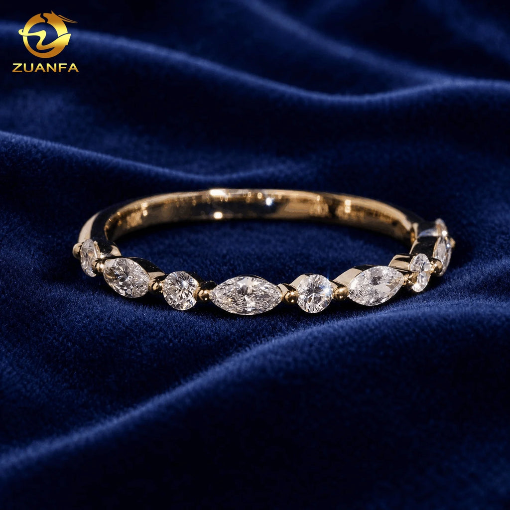 Hot Sale Lab Grown Diamonds Marquise and Round Shape Real 10K Solid Yellow Gold Lab Diamonds Half Pave Band Zuanfa Fine Rings
