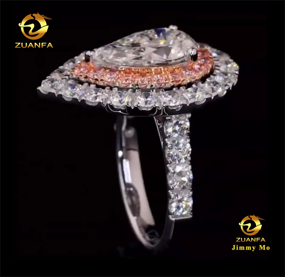 Custom Made Luxury IGI 14k White Gold Bridal Gorgeous 1ct Pear Lab Grown CVD Diamond Engagement Women Style Band Ring Set