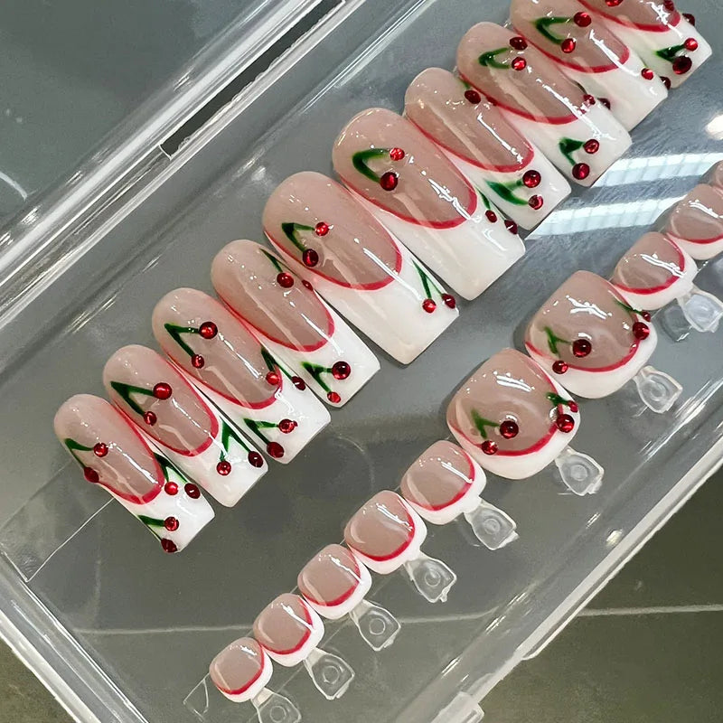 Custom Logo Box Wholesale 100% Handmade Acrylic Art Nail Press-on Nails 3D Design Full Cover with Glue