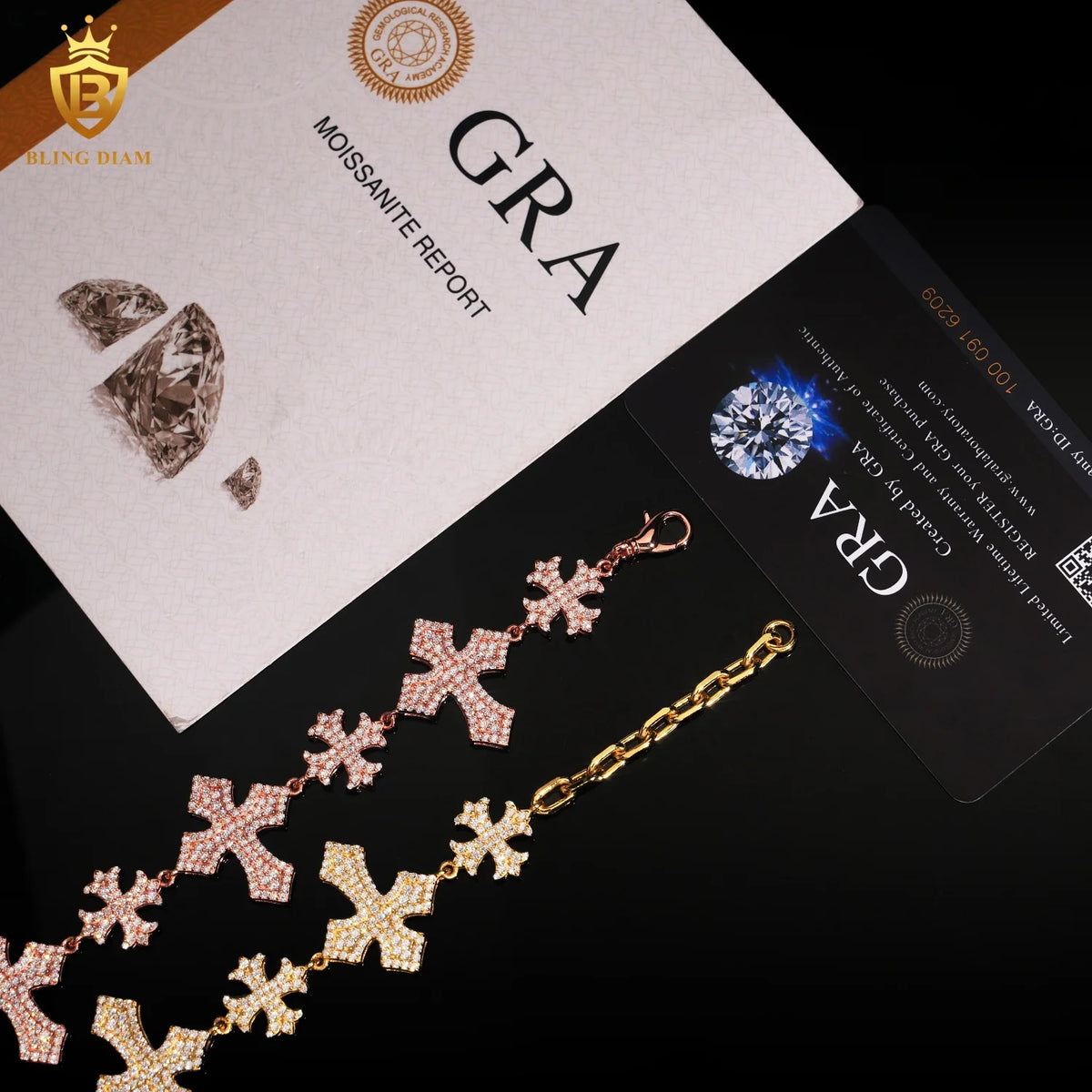 Fashion Cross Link Chain Bracelet Men Women Bracelet Pass Diamond Tester VVS Iced Out Moissanite Hip Hop Chain 925 Silver GRA