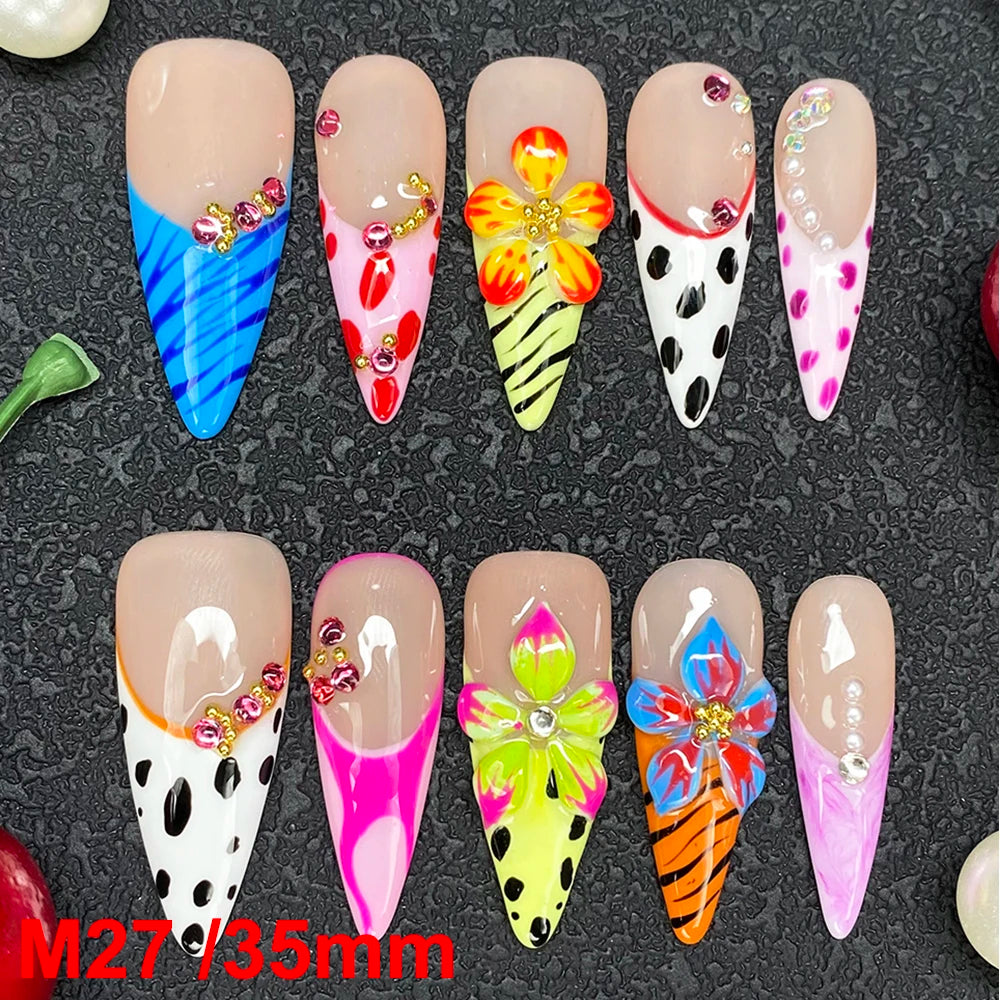 Gorgeous Salon Design Glossy Gel Carved False Nails Art Wholesale 10PCS Covered Decoration UV Gel Private Label Handmade Nails - M27 / 40g