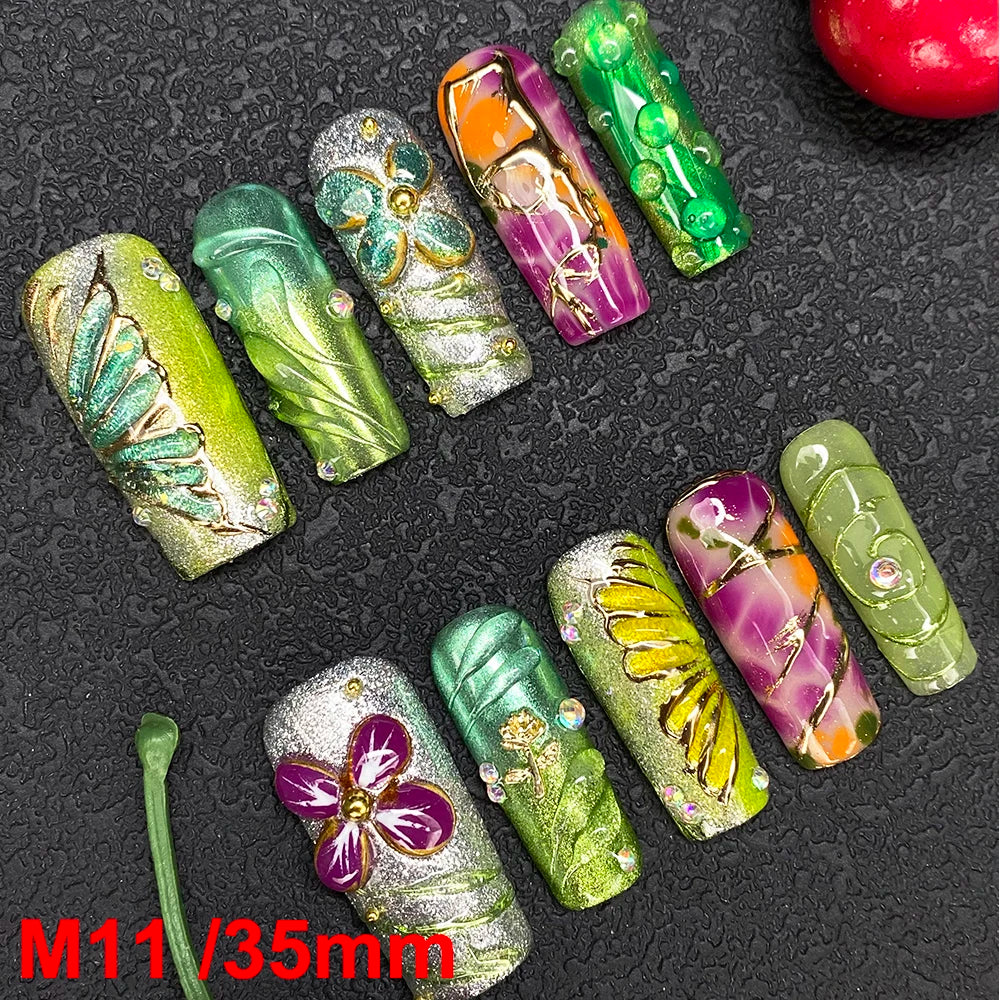 Gorgeous Salon Design Glossy Gel Carved False Nails Art Wholesale 10PCS Covered Decoration UV Gel Private Label Handmade Nails - M11 / 40g