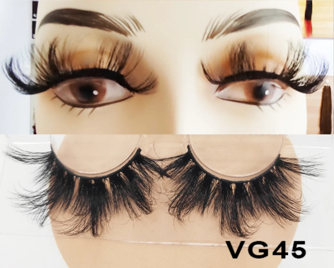 Wholesale Vegan FAUX Mink Eyelashes 25mm 3D Fluffy Full Strip Lashes with Box Cruelty-Free Vendors - Natural Long / VG45