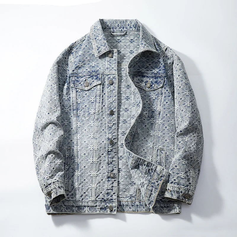 2026 New Design Men's Women's Winter Jacket Spring Autumn High Street Simple High-end Feeling Floral Button 2 Piece Denim Set
