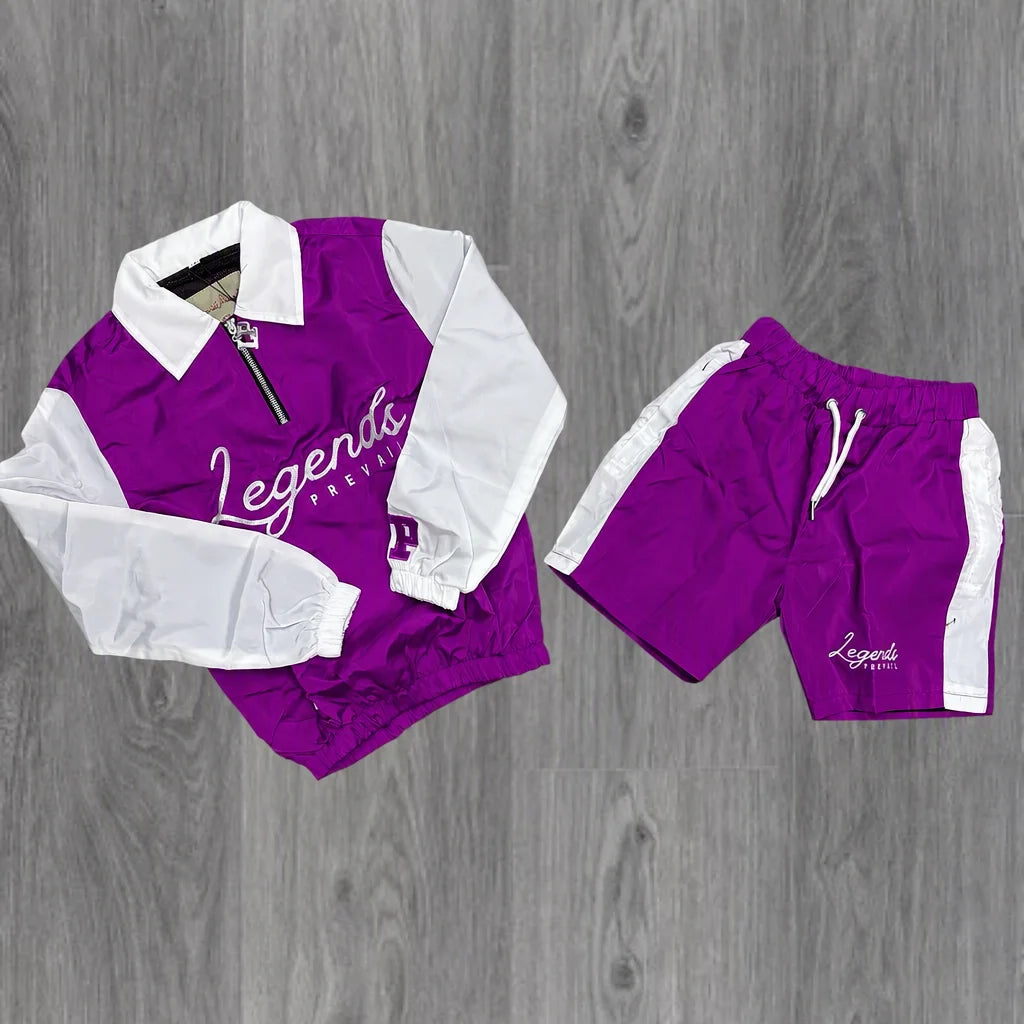 Custom Streetwear Men Windbreaker Nylon Jacket and Shorts Set Zip up Nylon Two Piece Windbreaker Short Set Tracksuit for Mens - Purple