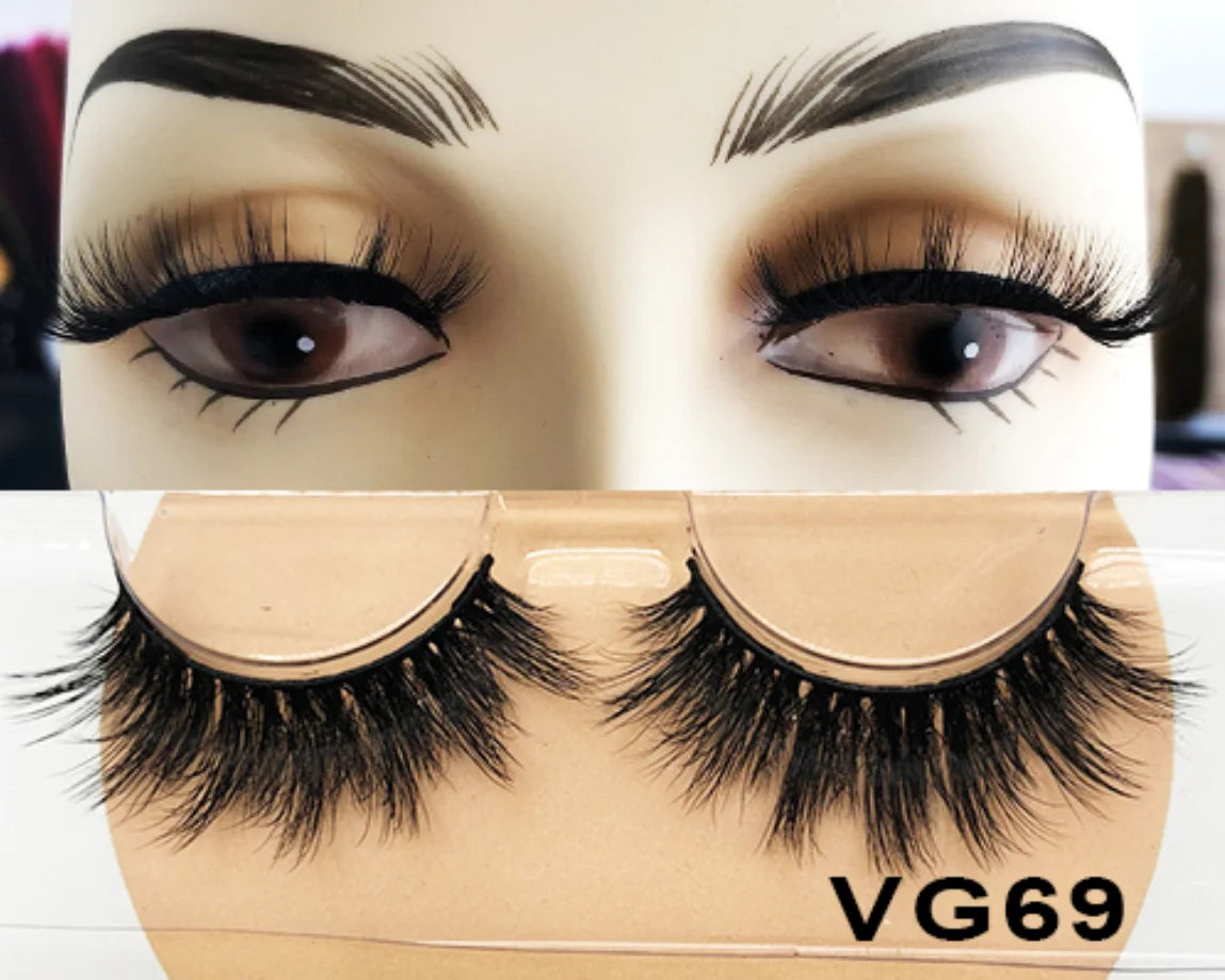 Wholesale Vegan FAUX Mink Eyelashes 25mm 3D Fluffy Full Strip Lashes with Box Cruelty-Free Vendors - Natural Long / VG69