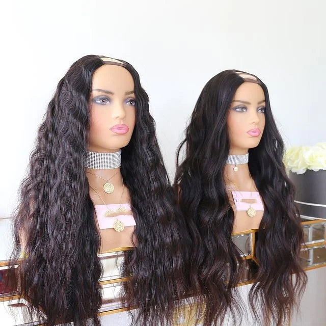 Thick 300% Density Natural Color Body Wave Remy Virgin Brazilian Cuticle Aligned Double Drawn Glueless Long U Part Wigs Hair