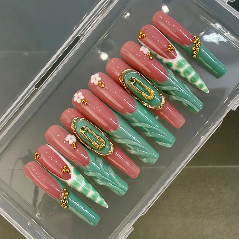 Wholesale 10pcs Hand-painted Water Decals Press-on Nails Pre-designed Glue CE Certified Beautiful Luxury Handmade Acrylic Full - JY-525 / 0.05KG / S1