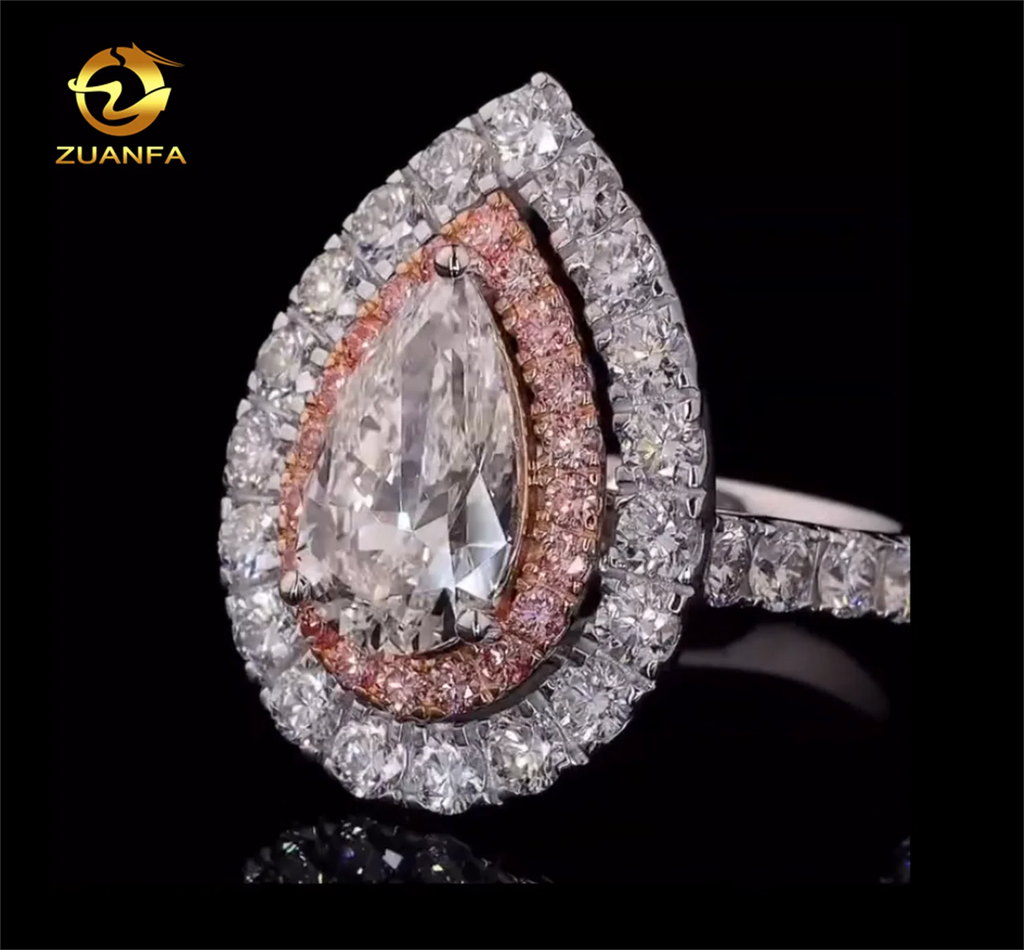 Custom Made Luxury IGI 14k White Gold Bridal Gorgeous 1ct Pear Lab Grown CVD Diamond Engagement Women Style Band Ring Set