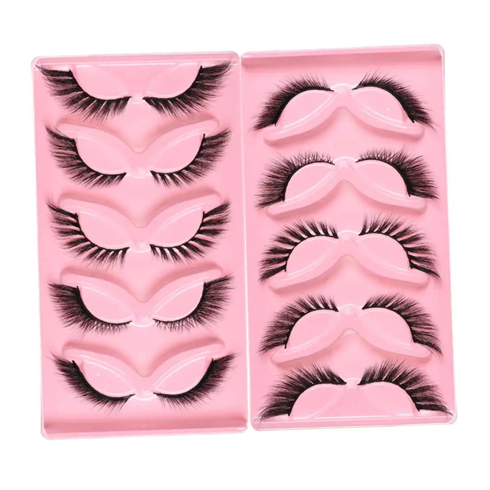 8D Wispy Cat Eye Fox Faux Mink Lashes 5 Pairs Full Strip Winged Eyelashes Pack
