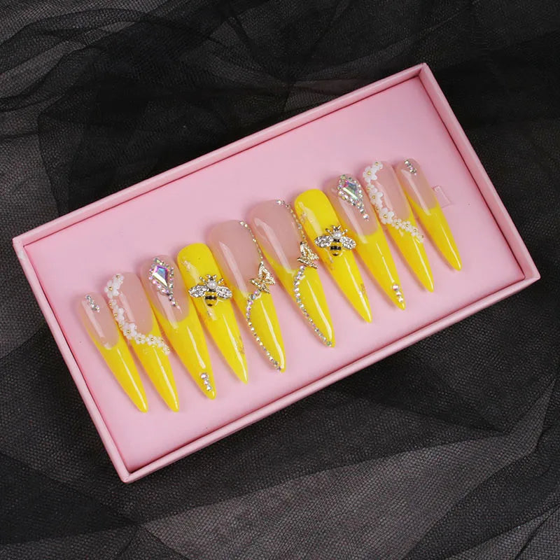 Handmade 10-Piece Luxury Press-On Nails Salon-Quality 3D Nail Art CE Certified for Fingers Low MOQ Wholesale Private Label