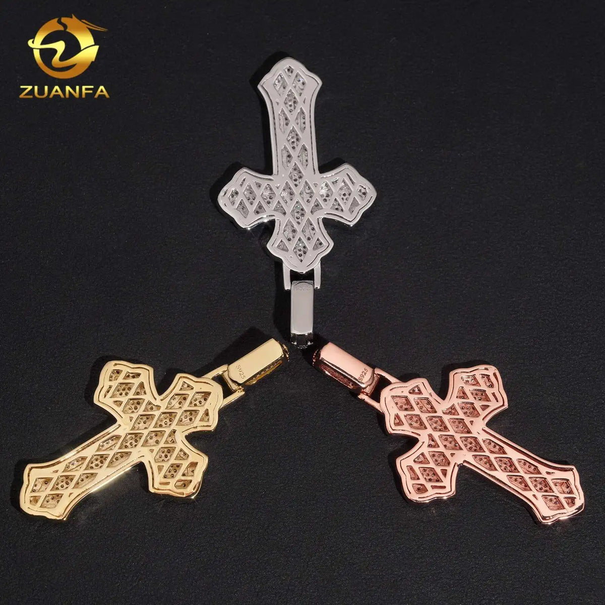 Hip Hop Iced Out Fine Jewelry 18K Gold Plated 925 Sterling Silver VVS Moissanite Pass Diamond Tester Cross Charm Pendant
