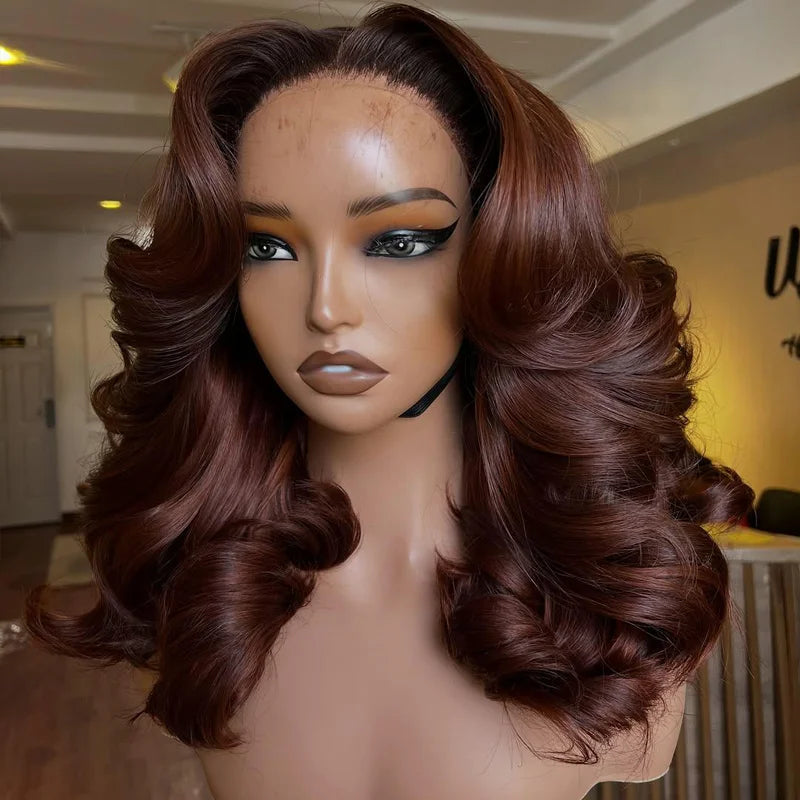 Chocolate Brown Color Lace Front Wigs Human Hair 100% Cuticle Aligned Virgin Hair Glueless Loose Wave Wigs for Woman