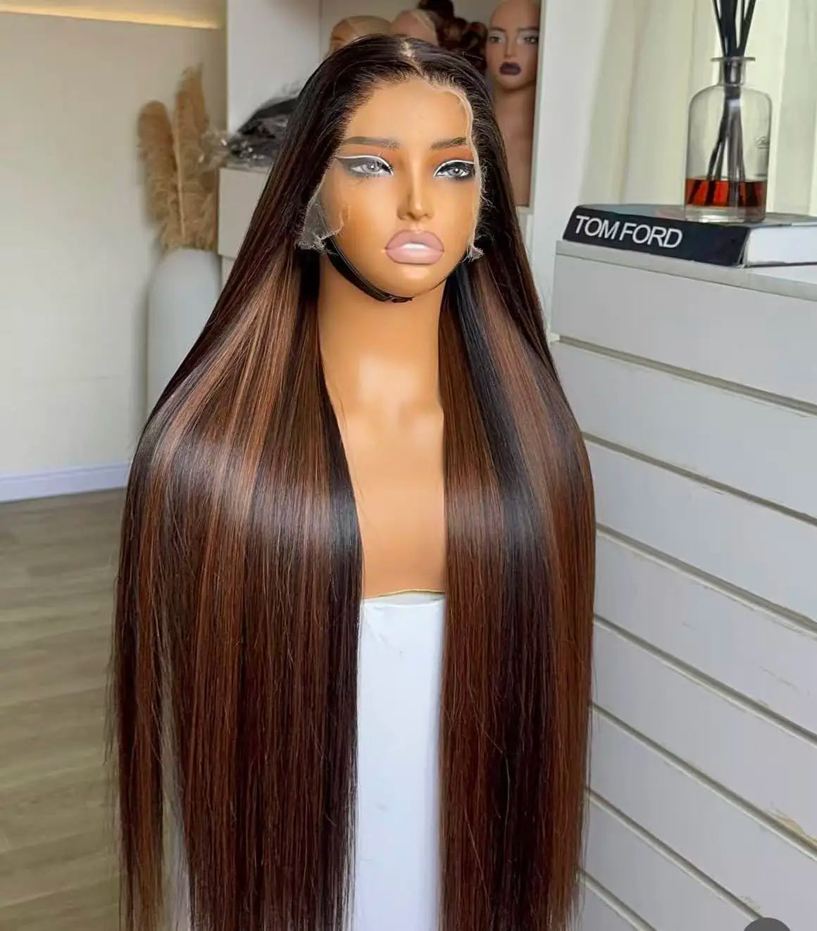 Highlight Glueless 13x4 HD Lace Frontal Wig Dark Brown Bone Straight Human Hair Raw Vietnamese Silk Straight for Black Women