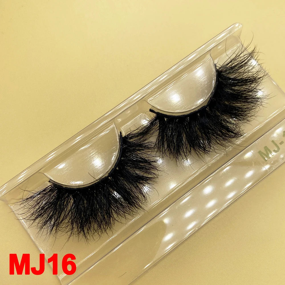 100% Cruelty Free 25mm Super Curl Dense Mink Lashes 3D Wispy Thick Fluffy Russian Strip Eyelashes Custom Logo Private Label - MJ-16 / Long/Fluffy/Thick/Cross